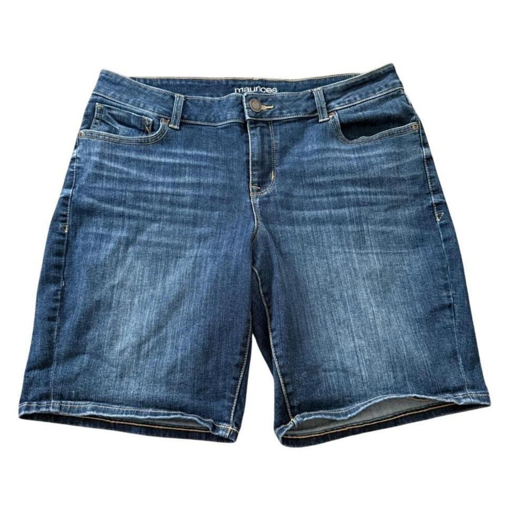 Maurices Womens Denim Bermuda Shorts Dark Wash Stretch Size 14 Blue Mid Rise